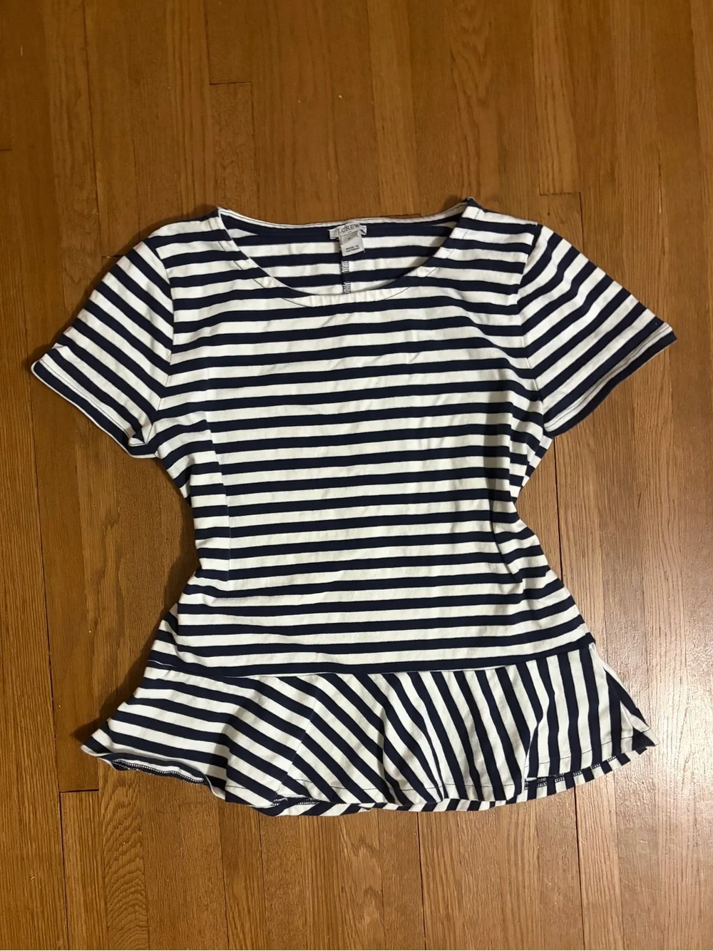 J Crew Nautical Striped Ruffle Hem Crewneck Knit Blouse Medium